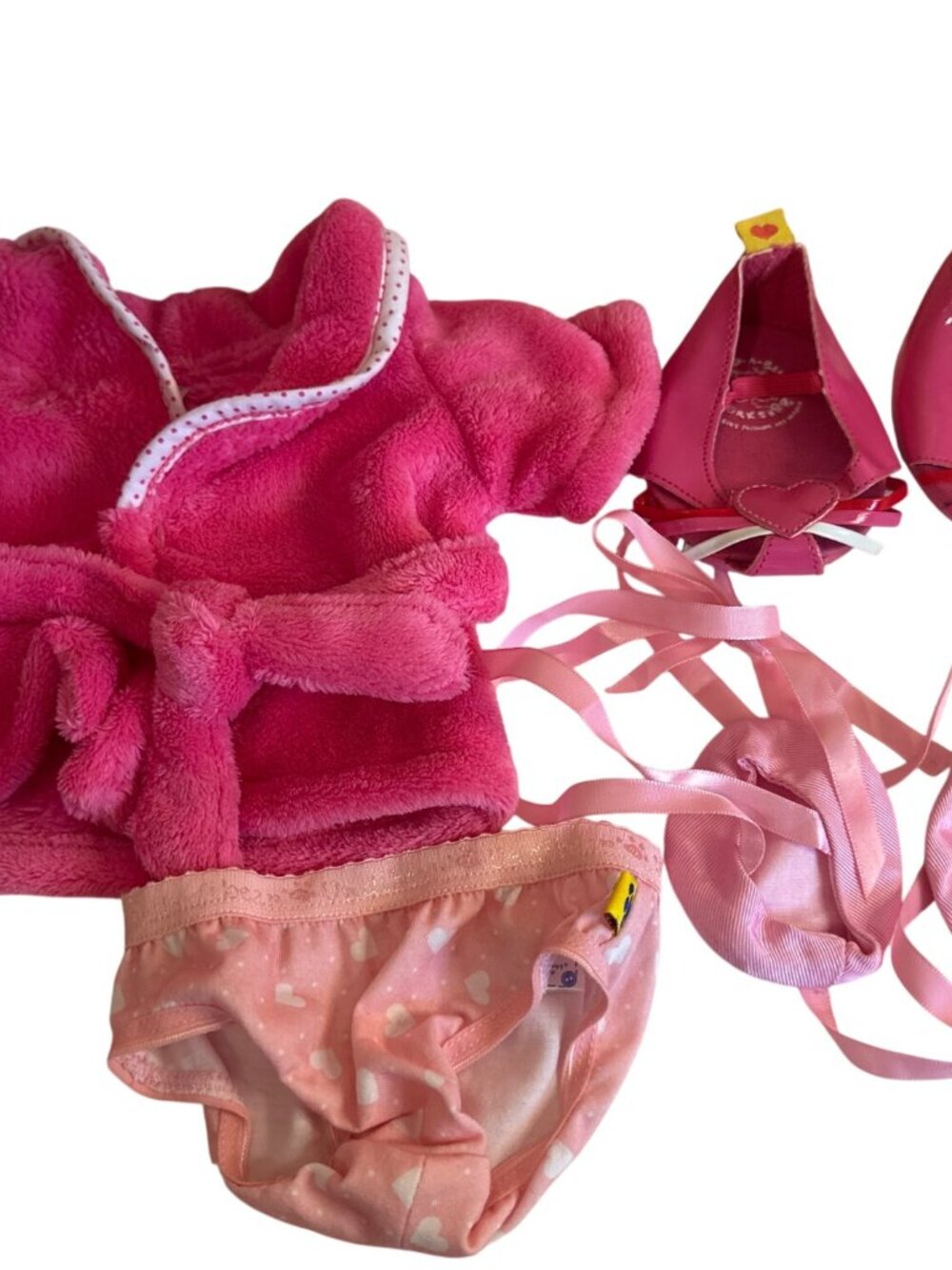 Build-A-Bear Workshop Pink Plush Robe Ballet Shoes & Heart Shoes Underwear Set